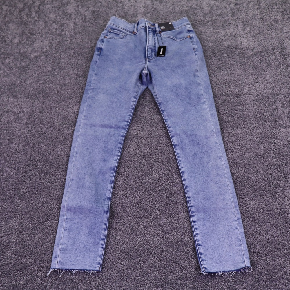 Express Skinny High Rise Jeans Womens 4R Blue Denim Raw Hem Stretch